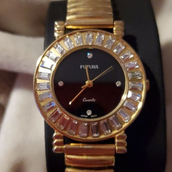 Futura Women's Dress Watch Sunburst Diamond Bezel Black Face Style #3699 - Picture 8 of 8